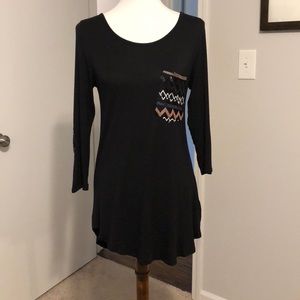 S Black tunic w/sequin pocket and elbow patches
